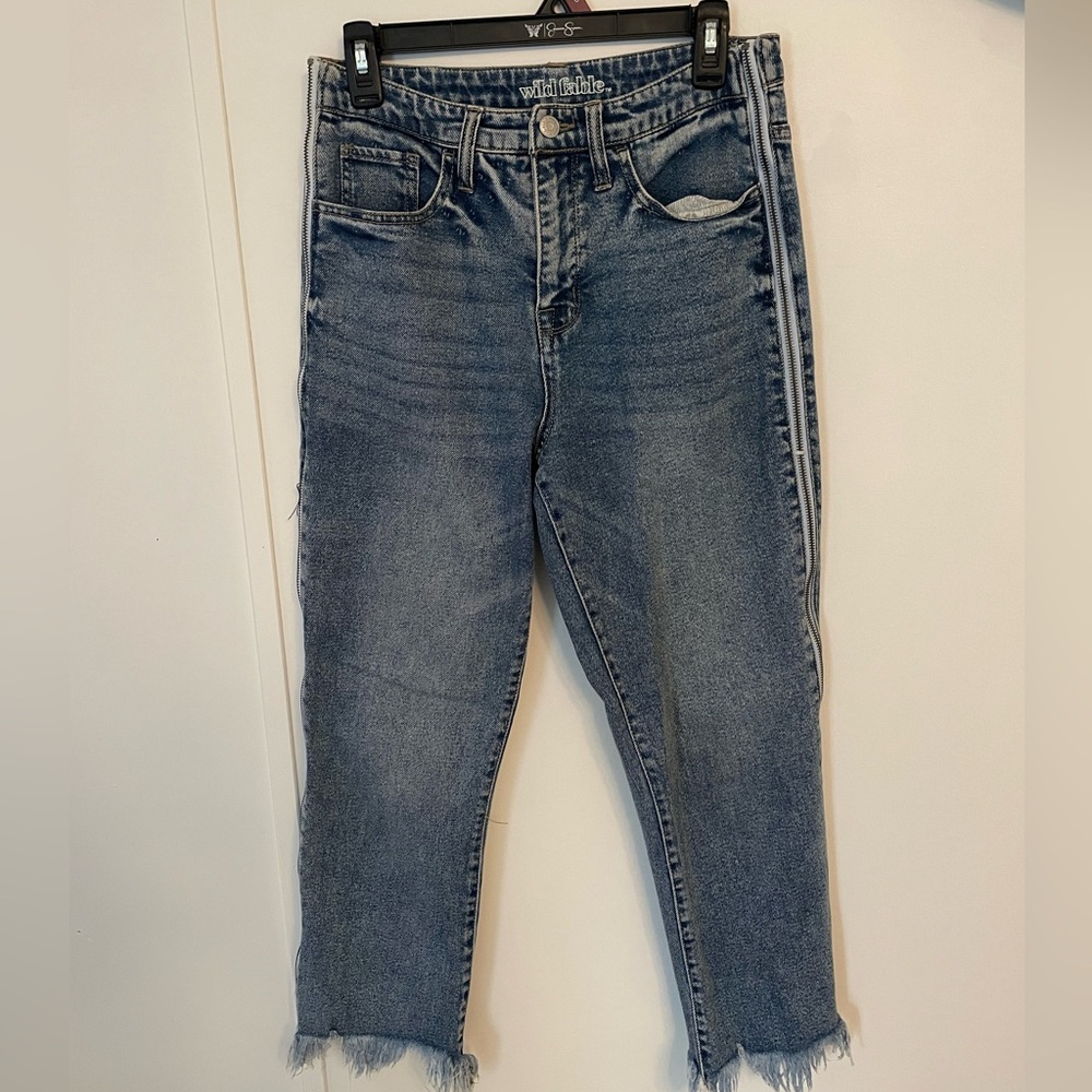 Wild Fable High Rise Ankle Side Zip Jeans frayed hem Size 4 - Picture 4 of 9